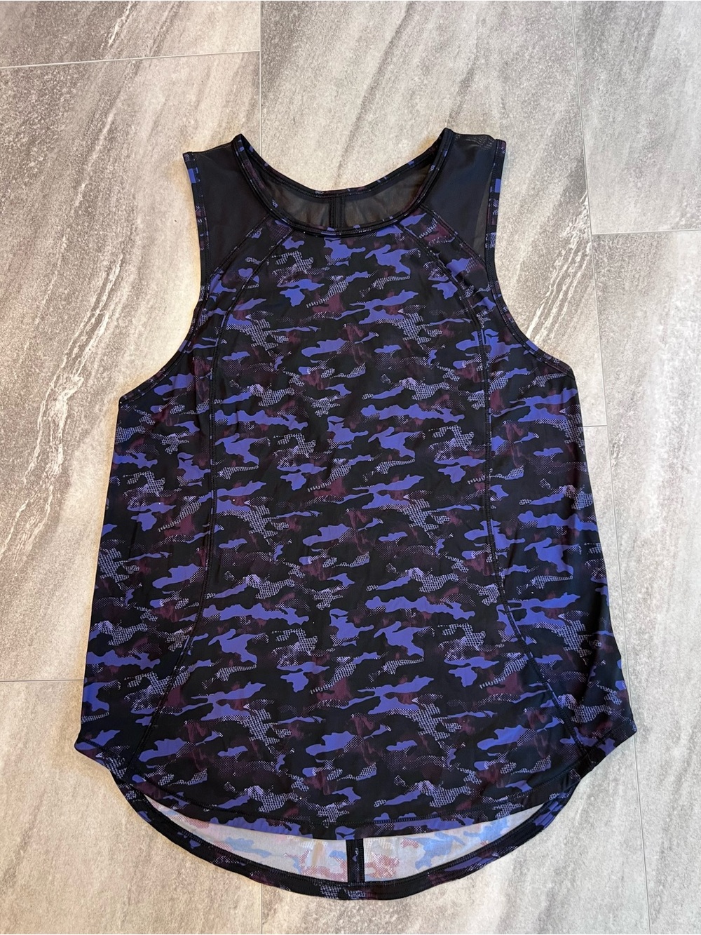 Lululemon Mini Hounds Camo Emperor Blue Black Print Sculpt Tank Cutout Top 6